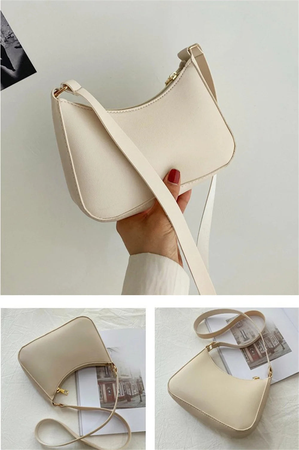 Retro Solid Color PU Leather Underarm Bag