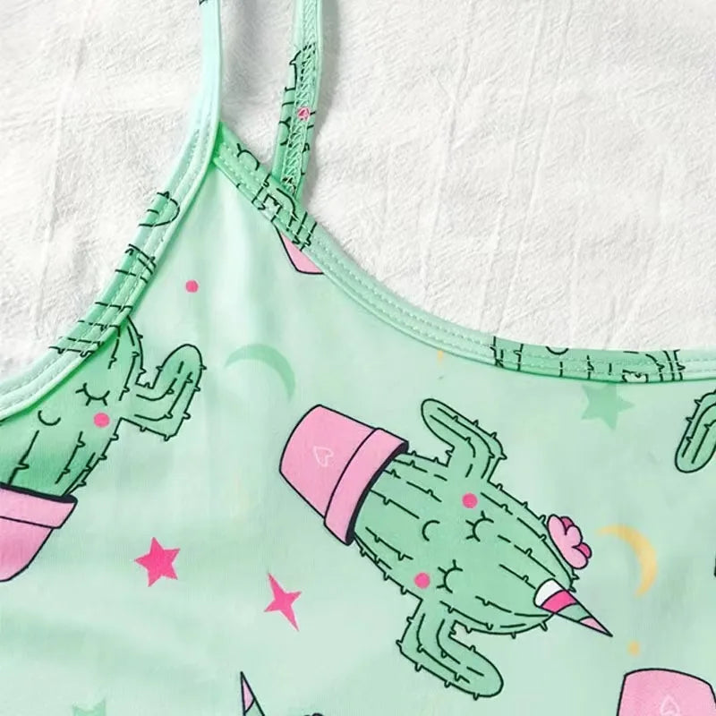 Green Ventilate Tank Tops And Shorts Pajamas Set