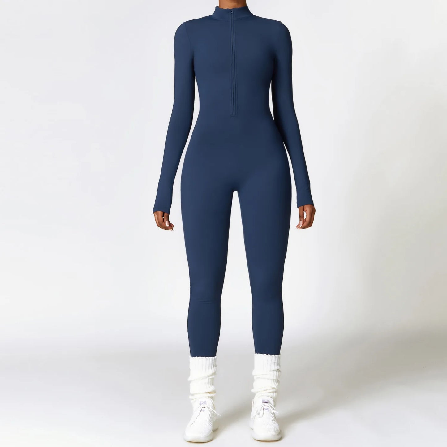 Winter zipper nude tight yoga jumpsuit