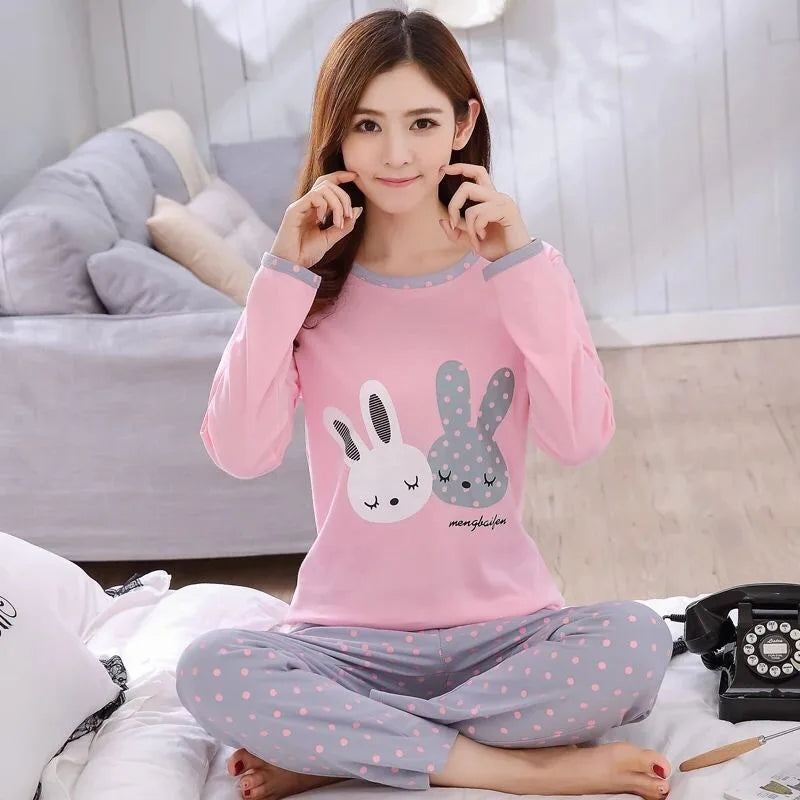 2 pieces Round Neck  Printed Pajamas Set