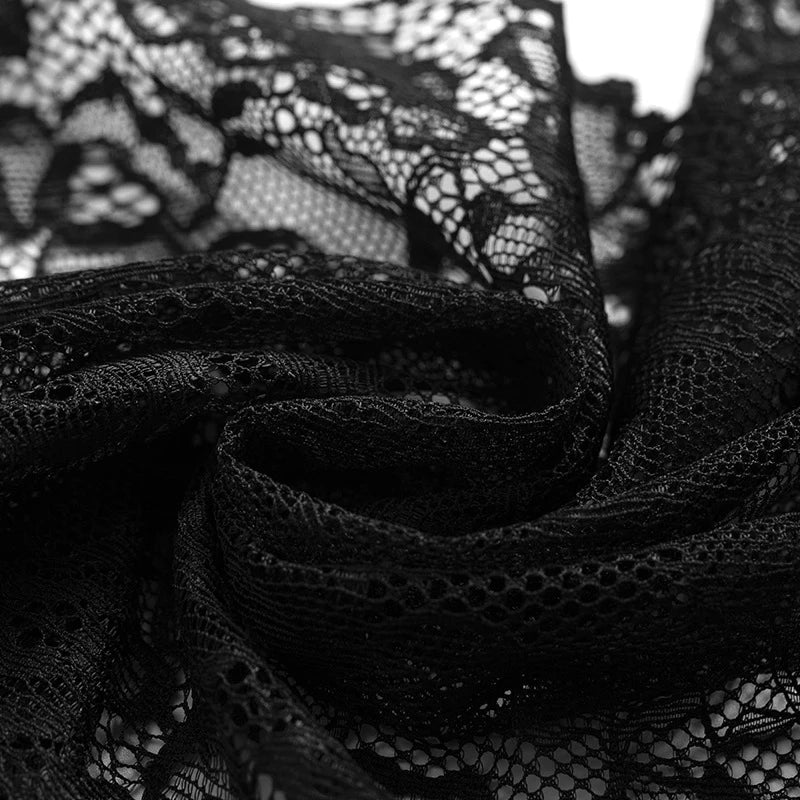 New Sexy Lace See-Through Black Pink Shorts Set