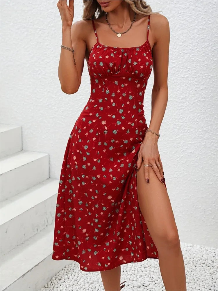 Spaghetti Straps Polka Dot Print Dress