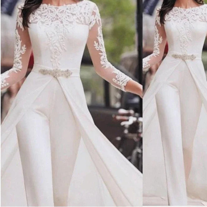 Lace Work High Waist Cloak Pencil Pants White Slim Jumpsuits Dress