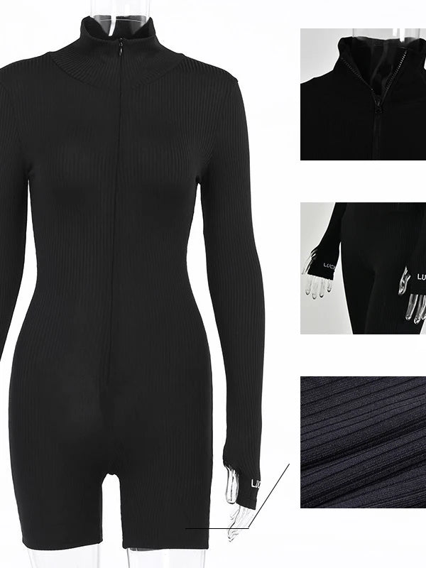 Ribbed Turtleneck Sport Jumpsuit