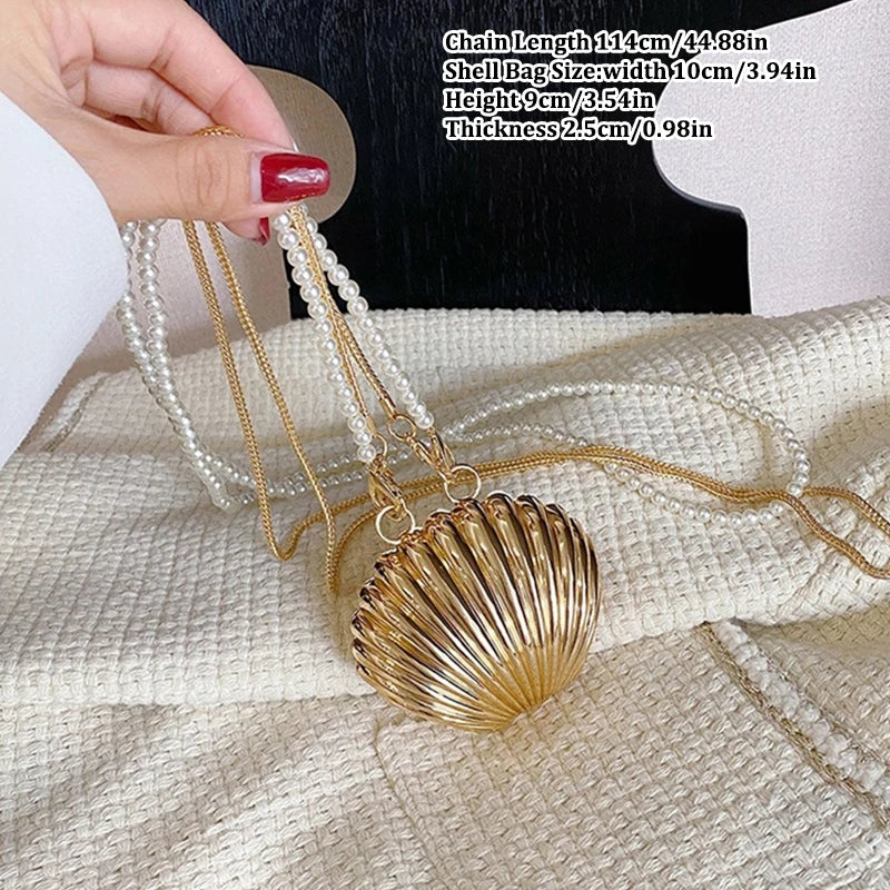 Metal Mini Shell Pearl Chain Shoulder Bag