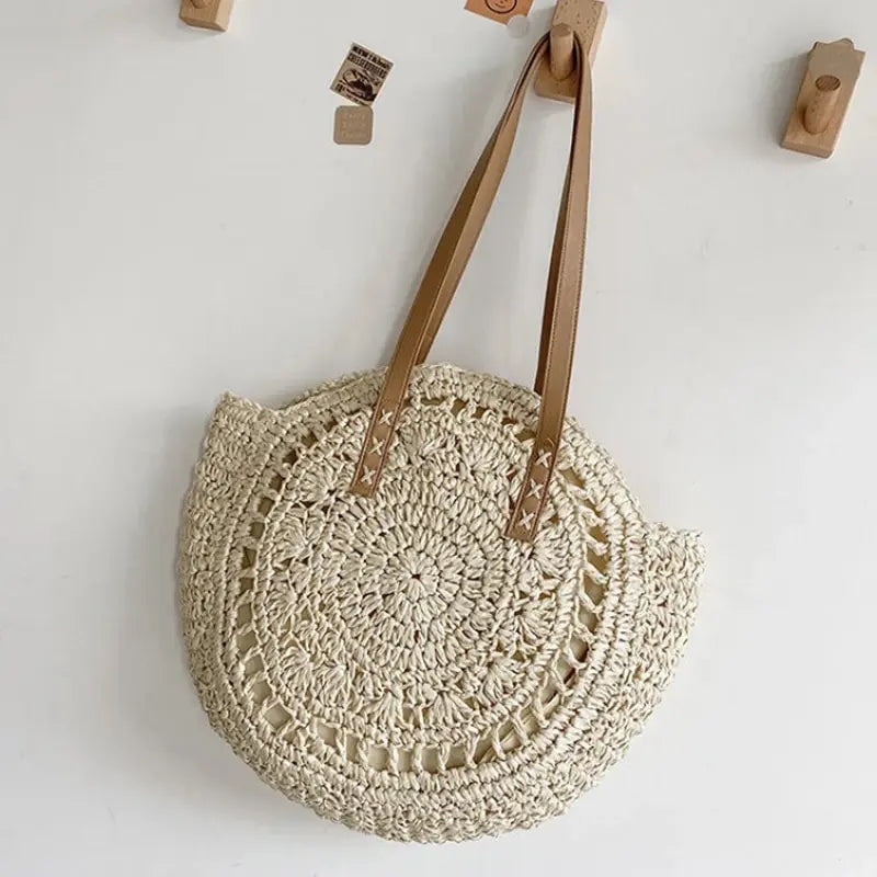 Round Straw Women Vacation Woven Beach Shoulder Bag