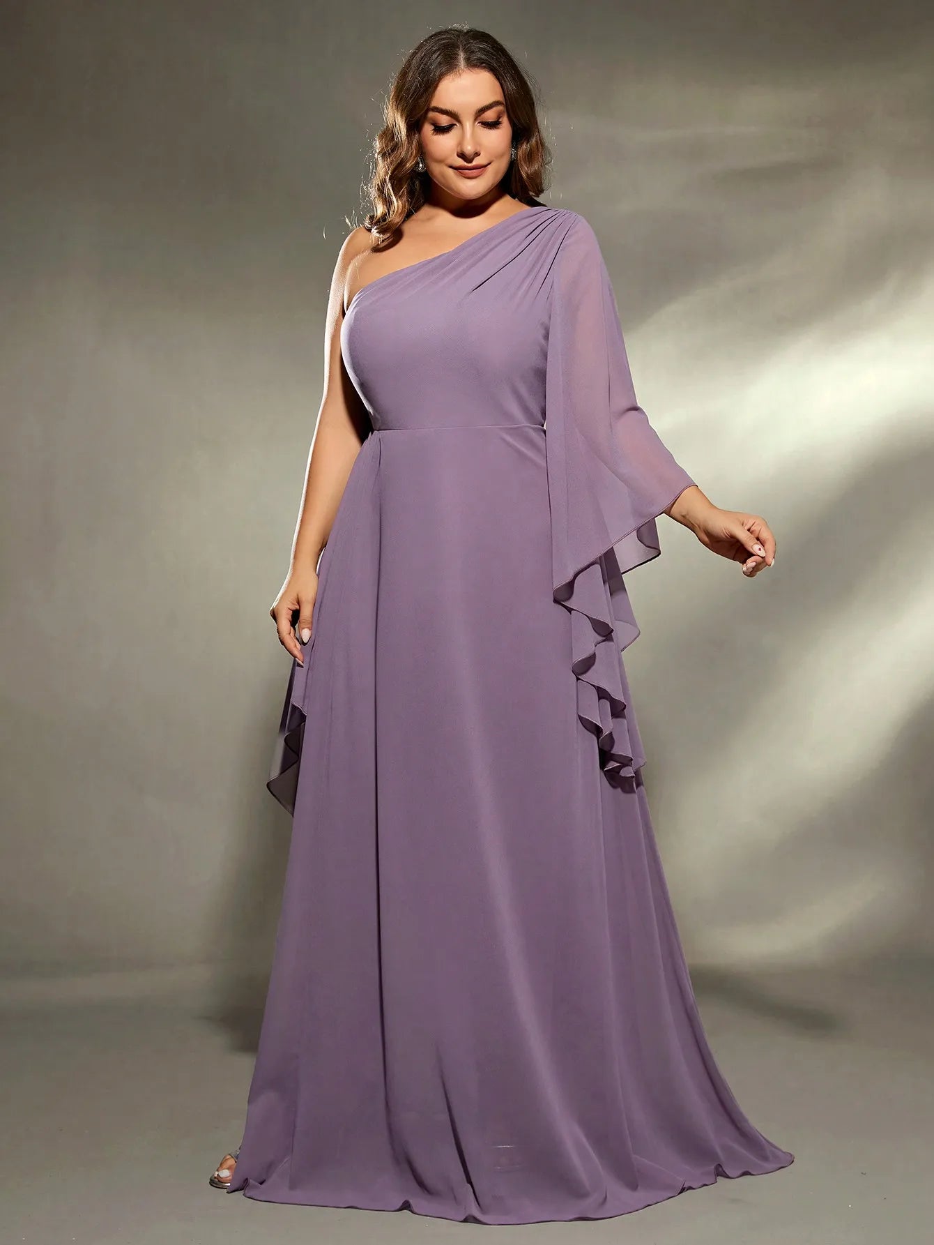 Plus size One shoulder chiffon long dress