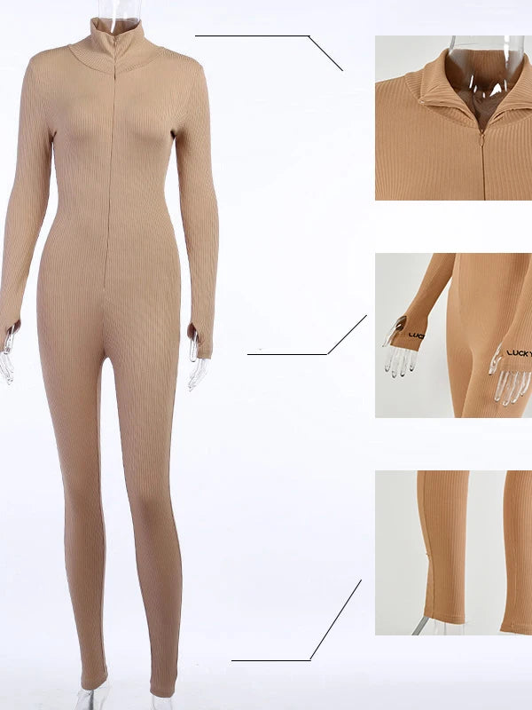 Ribbed Turtleneck Sport Jumpsuit
