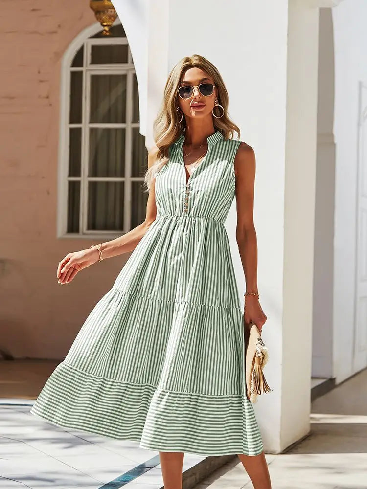 Vintage Boho Summer Striped Shirt Dress