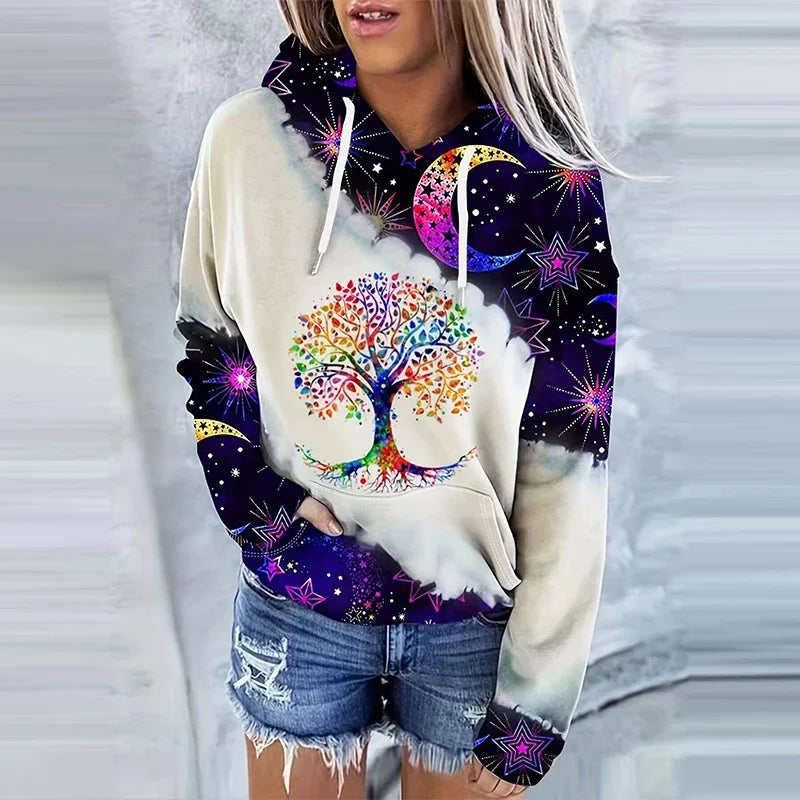 Moon Print Drawstring Hoodie