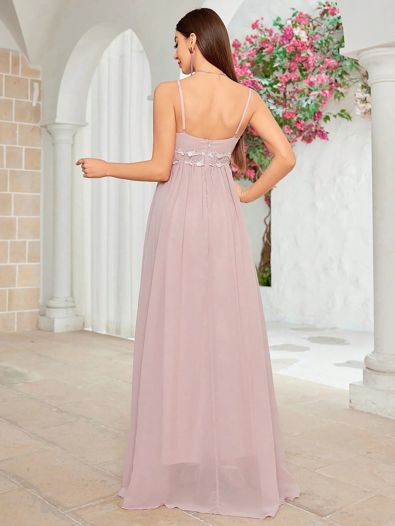 Hem lace chiffon evening gown