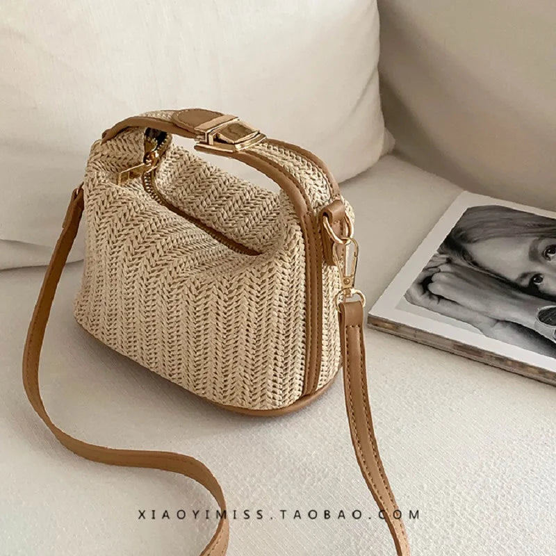 Trendy Woven Bucket Crossbody Bag