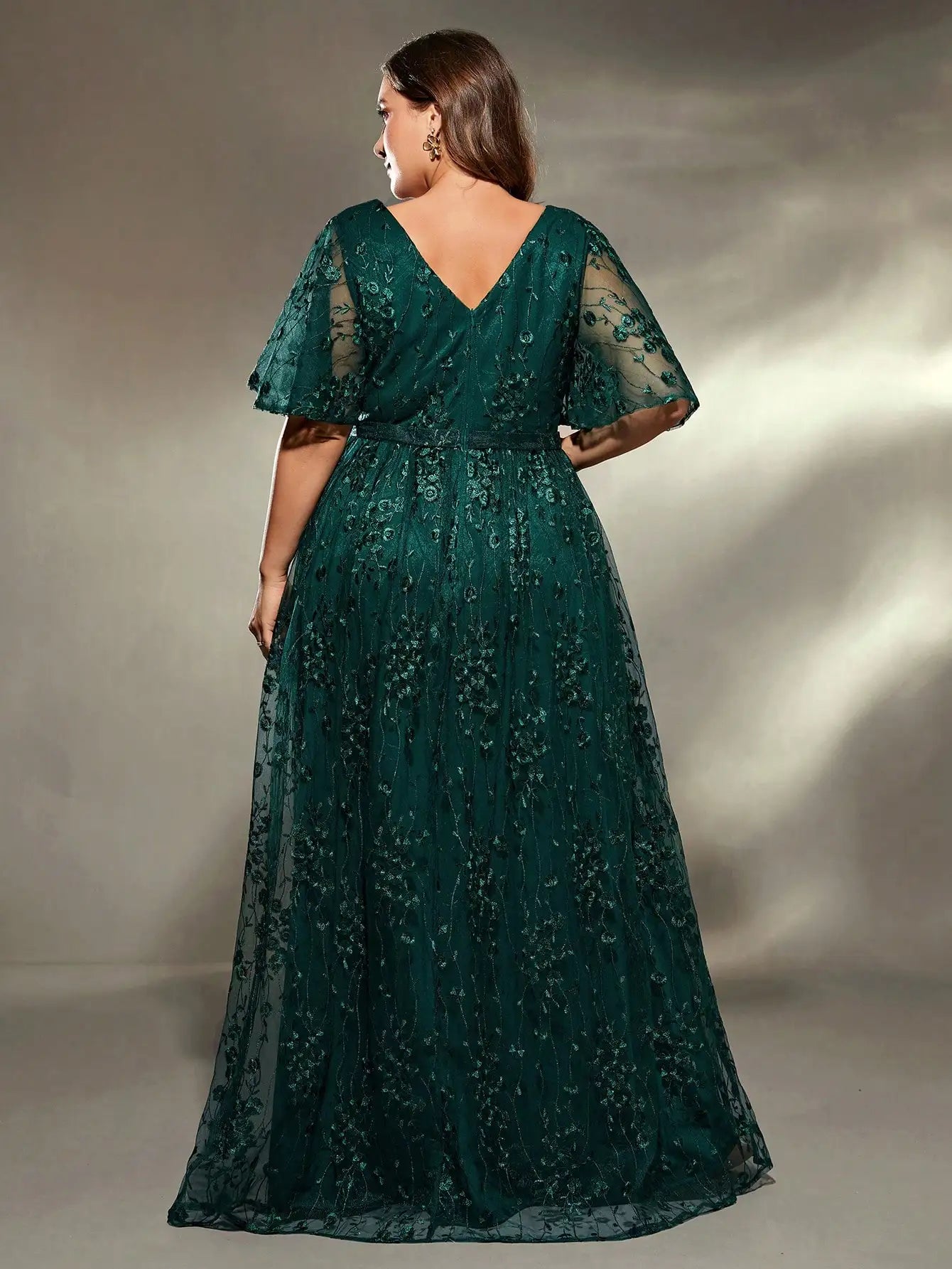 large flared sleeves embroidered Evening Dress