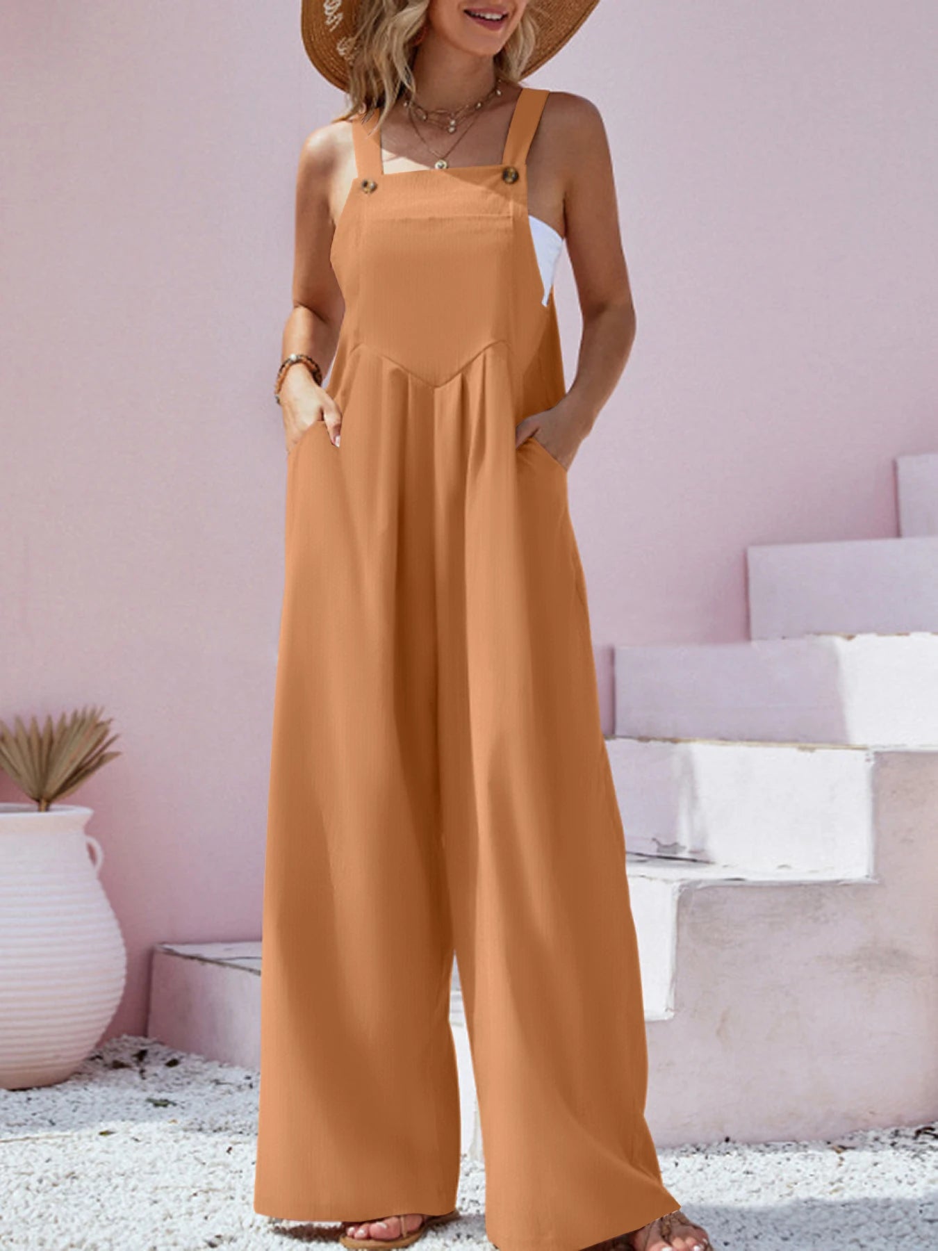Solid Color Wide Leg Jumpsuit