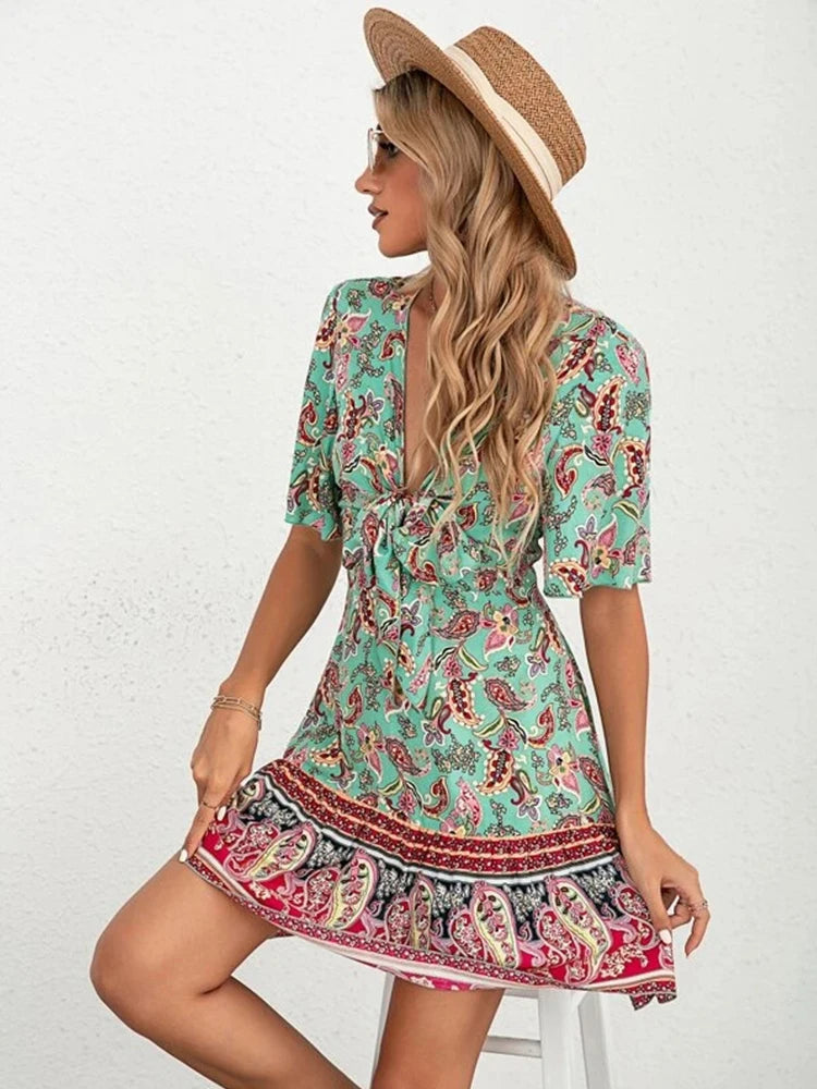 Boho Flounce Sleeves Chic Mini Dress