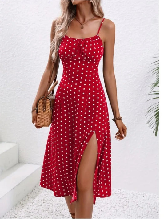 Spaghetti Straps Polka Dot Print Dress