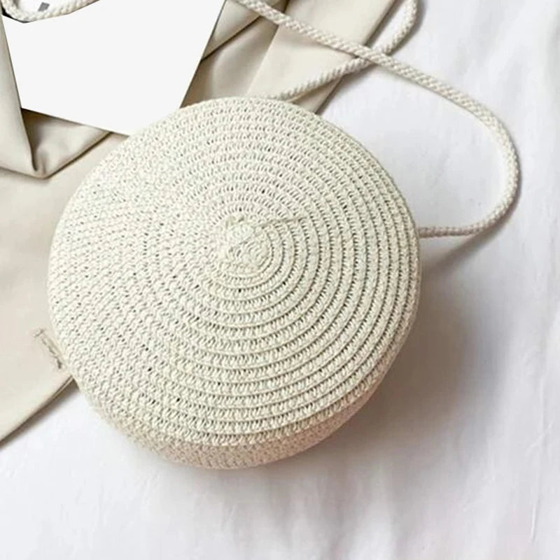 Minimalist Straw Bag Round Crossbody Purse