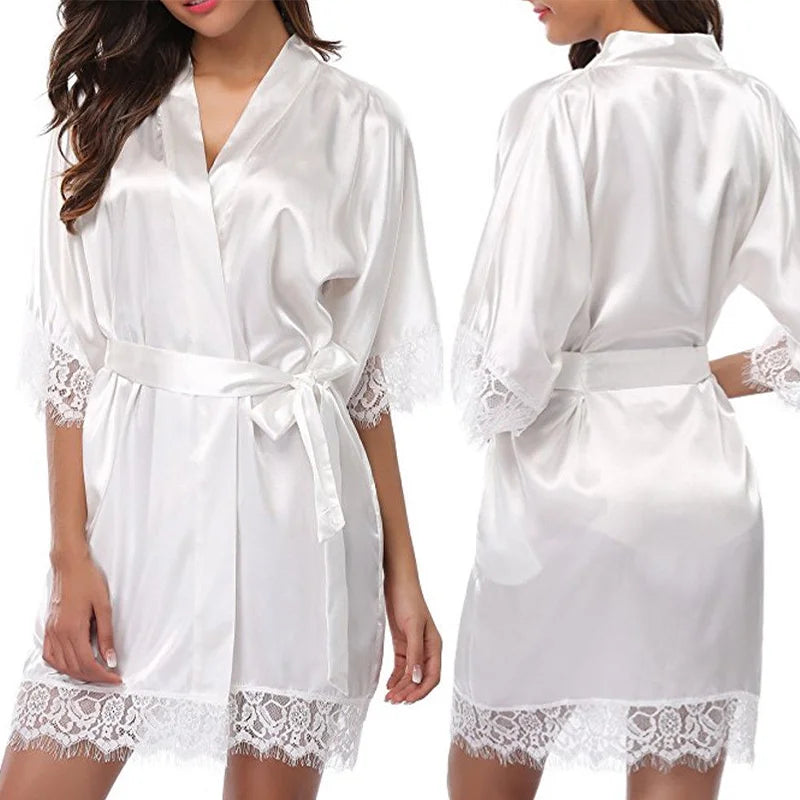 Women Iace Silk Pajamas Robes