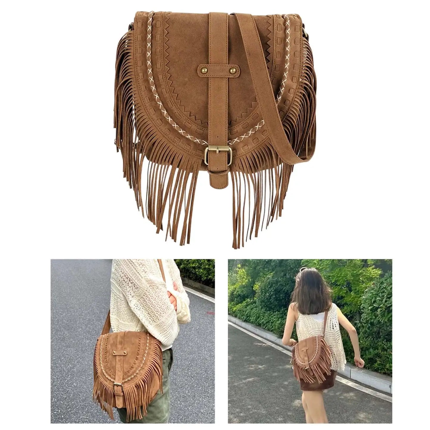 Handmade Faux Suede Tassel  Women's Shoulder Crossbody Bag