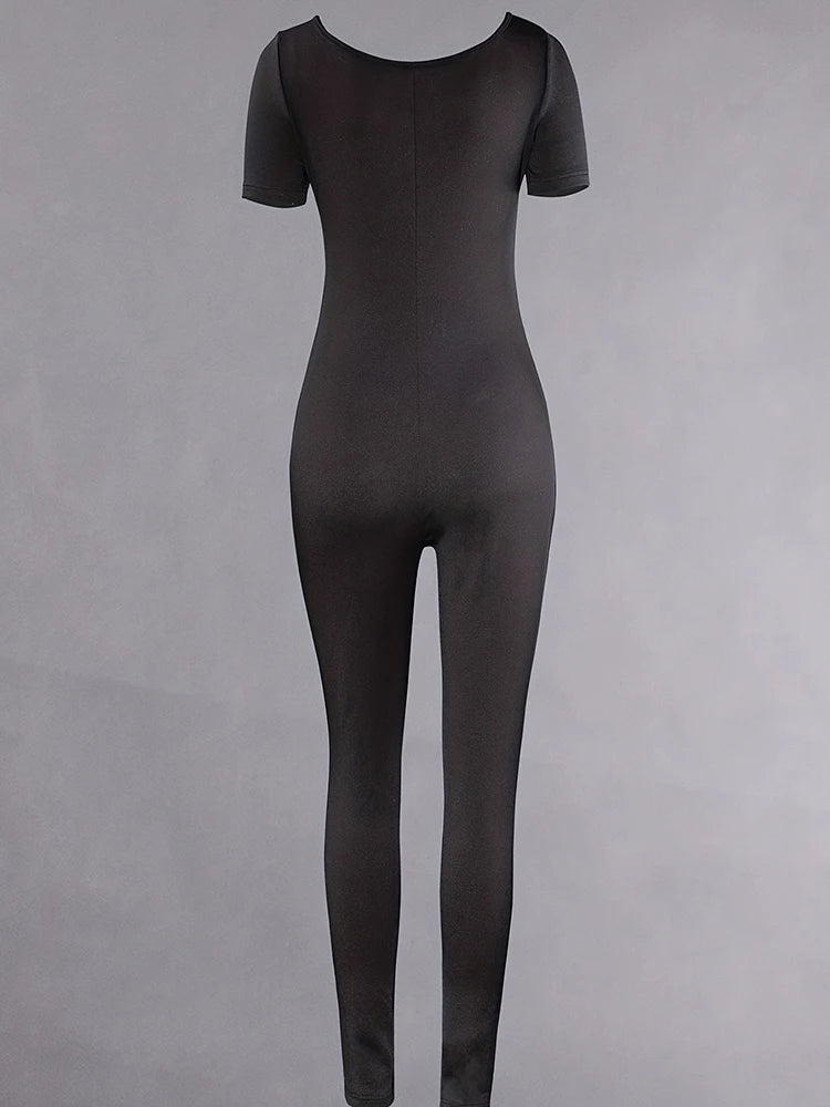 Short Sleeve Solid Skinny Bodycon Jumpsuits