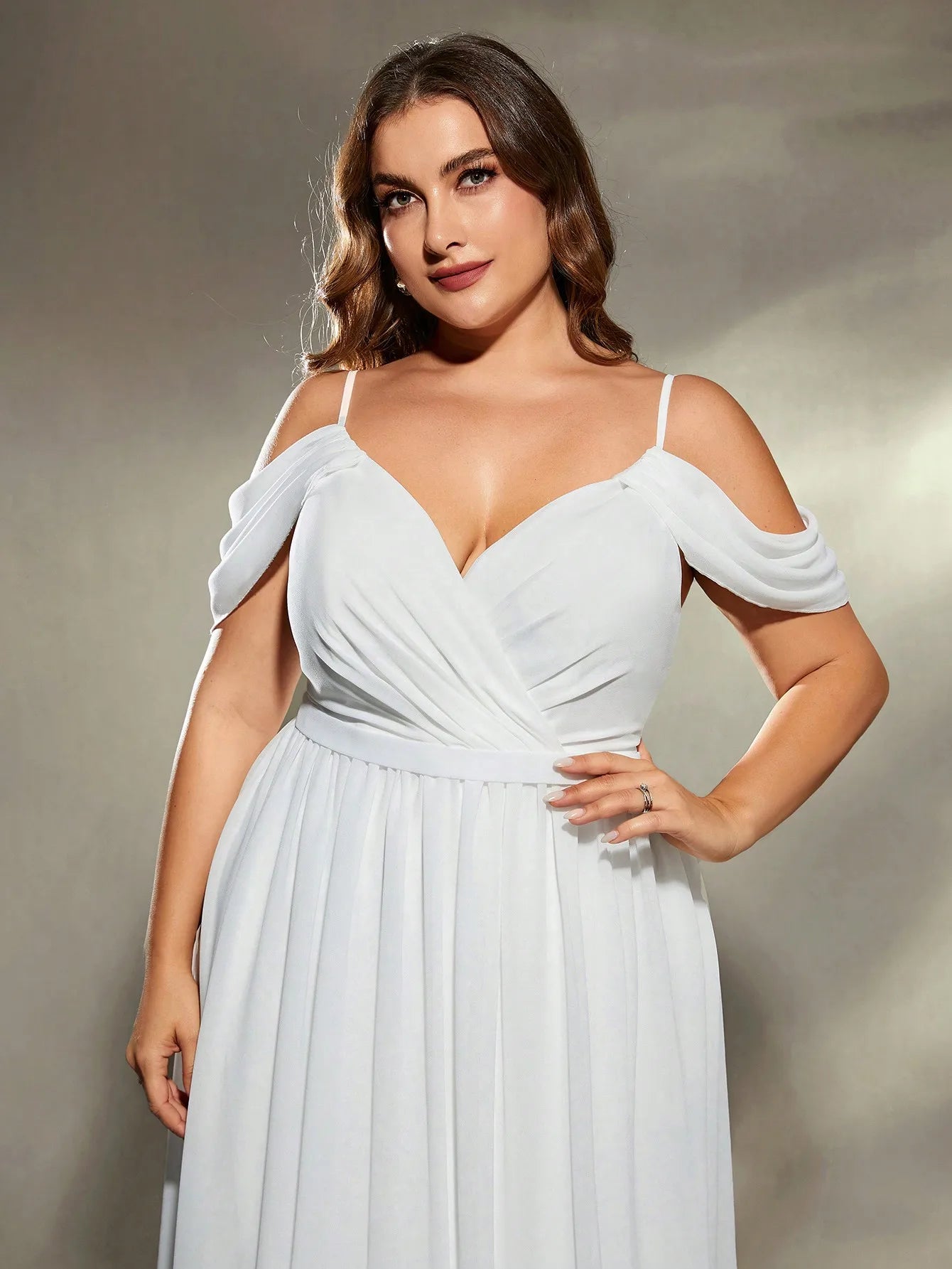 Drop sleeves cross chiffon Evening gown