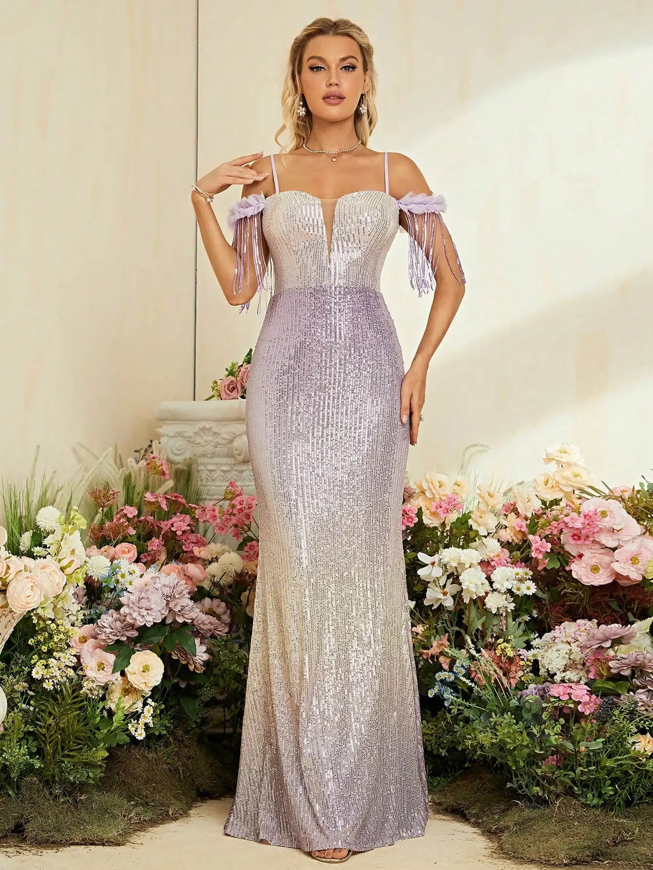 Gradient sequin fishtail Evening gown