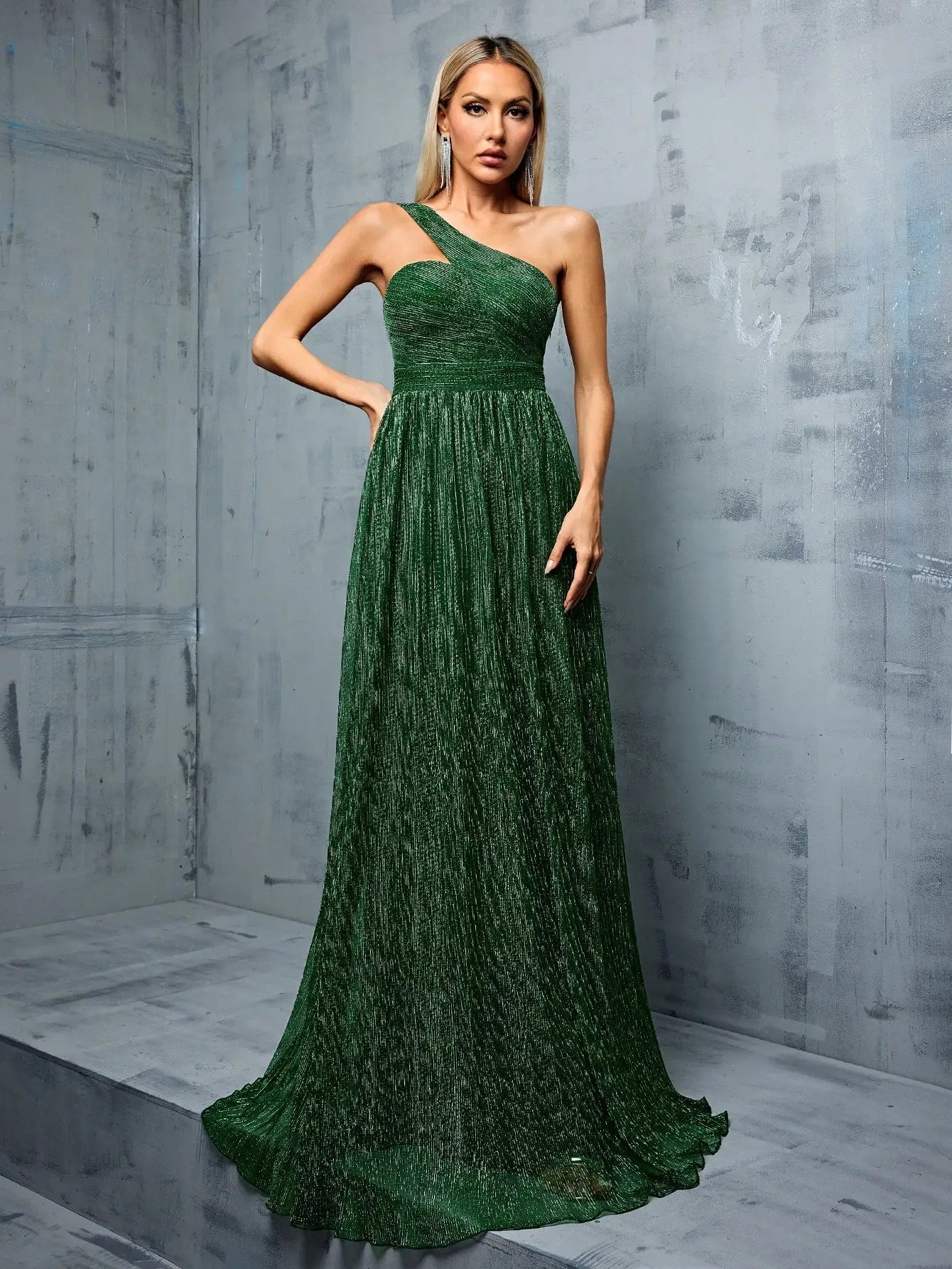 One shoulder Green Evening gown ball dress