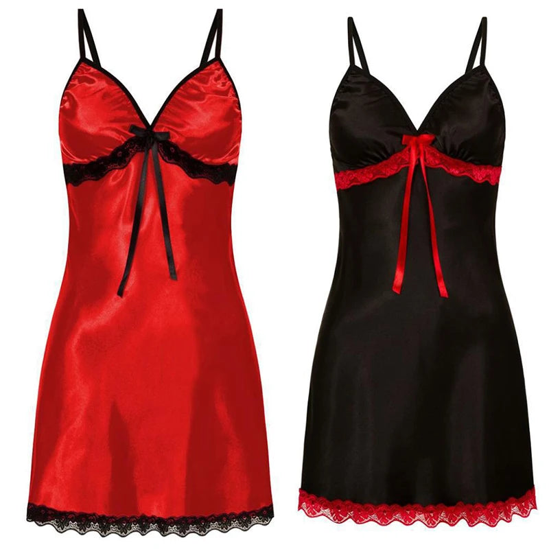 Red & Black Silk Satin Nightgown