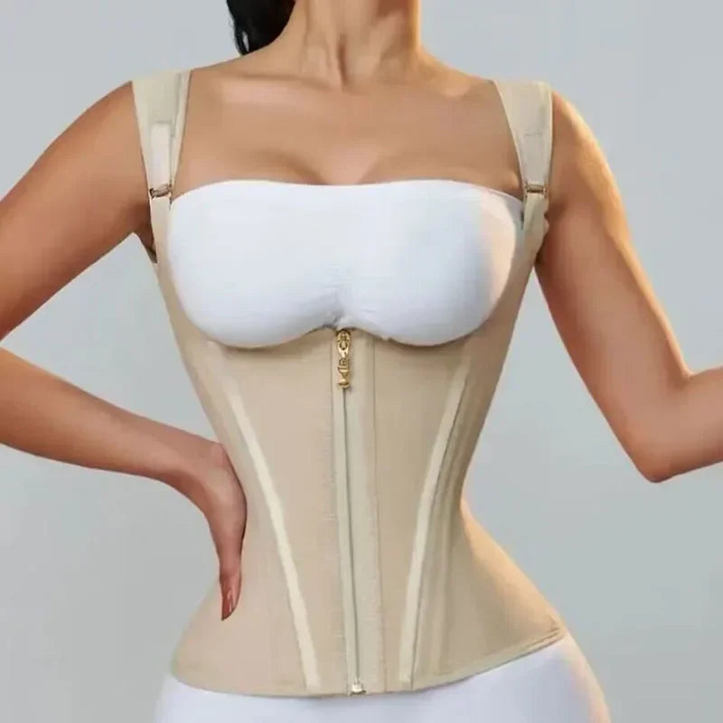 Double Compression Waist Trainer Corset Adjustable Zipper and Hook-eyes