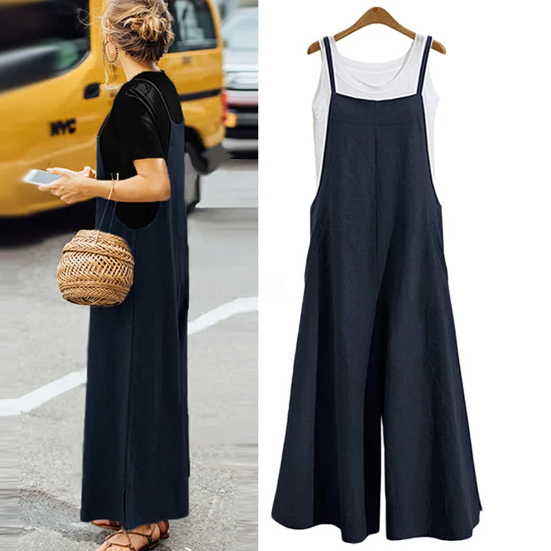 Women Solid Color Straps Jumpsuit