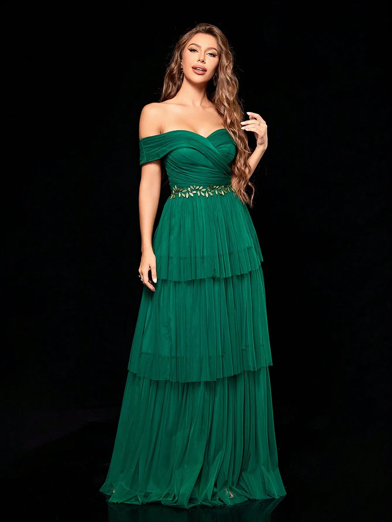 Embroidered multi-layer gauze Evening long dress