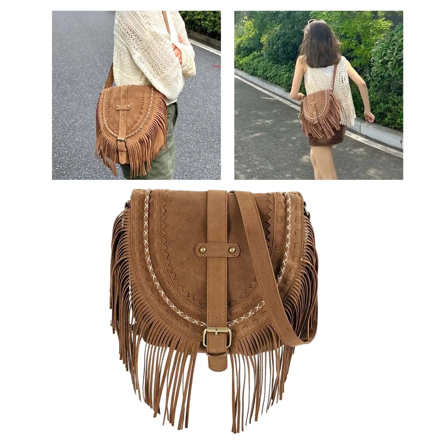 Handmade Faux Suede Tassel  Women's Shoulder Crossbody Bag