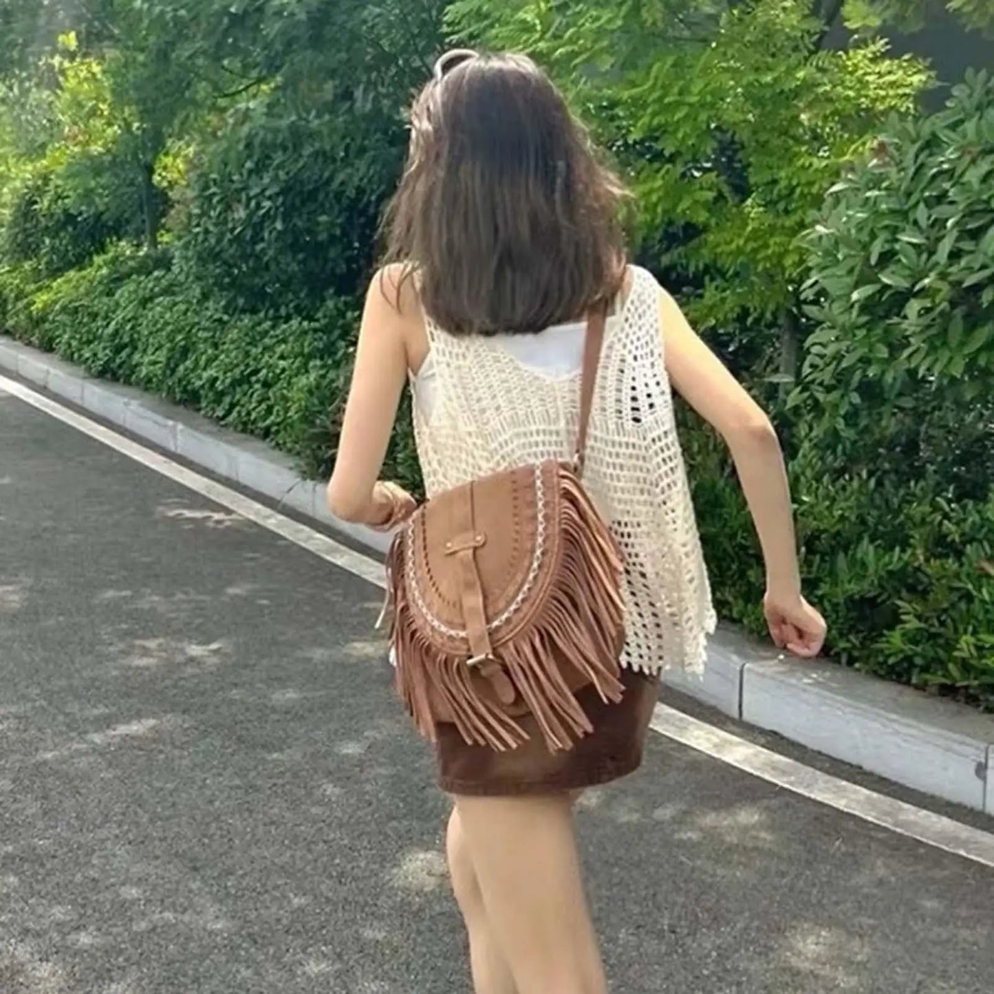 Handmade Faux Suede Tassel  Women's Shoulder Crossbody Bag