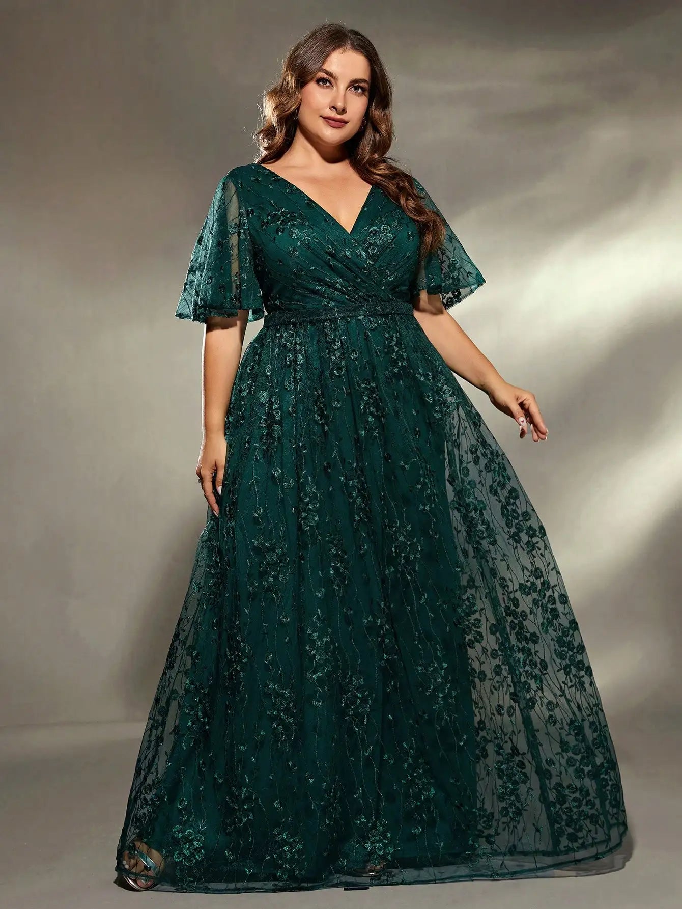 large flared sleeves embroidered Evening Dress