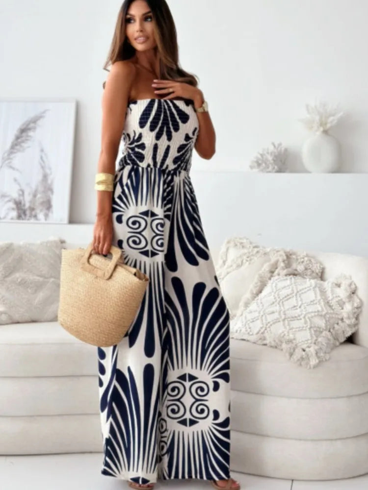 Elegant Women Printed Strapless Jumpsuit