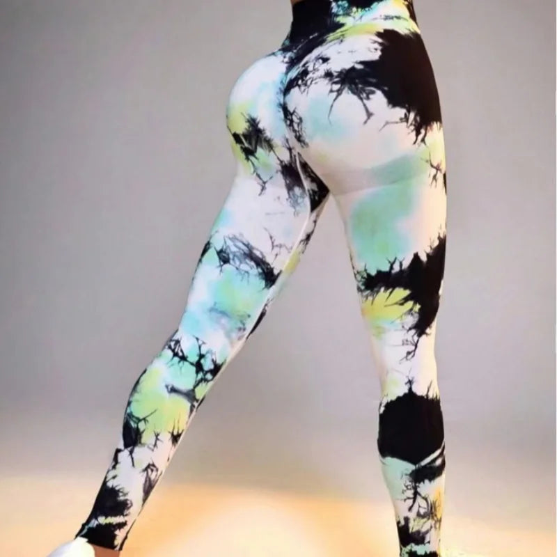 3D Print Tie Dye Sports Seamless  Leggings