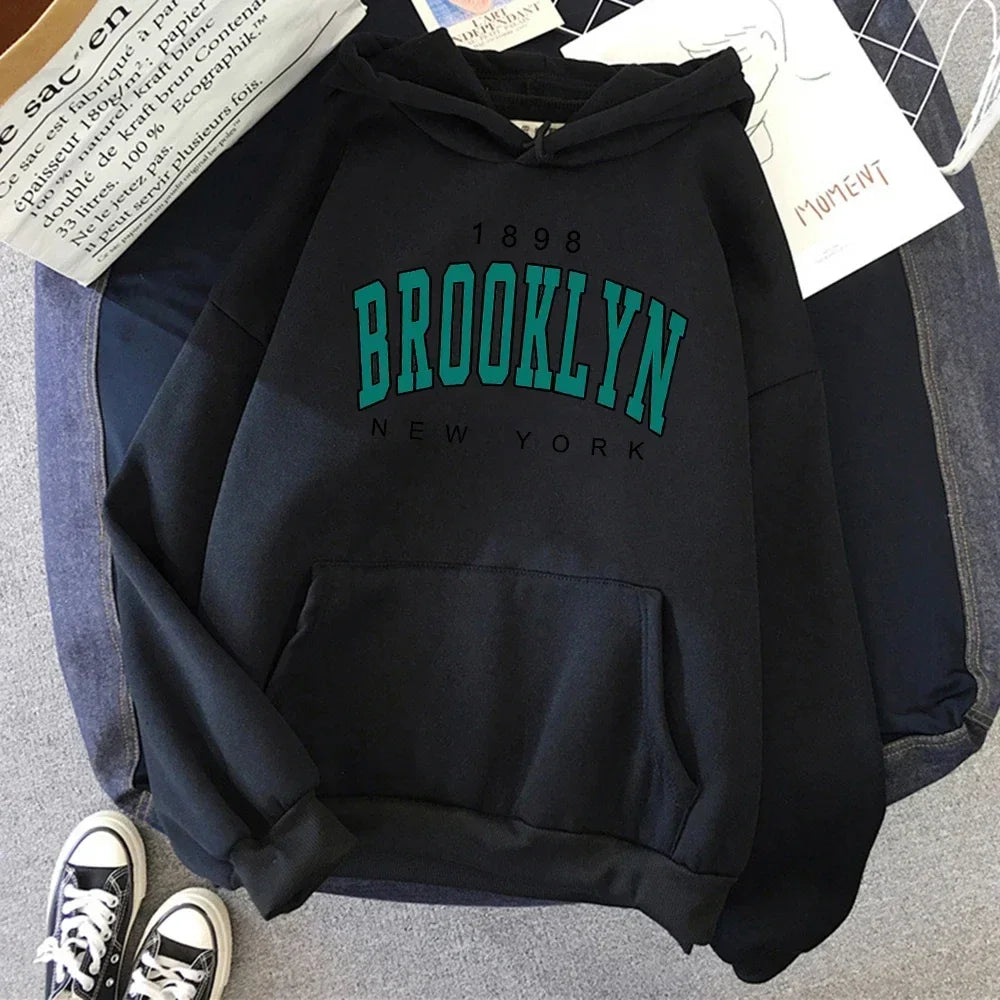 Brooklyn Letter Print Hooded Sweater