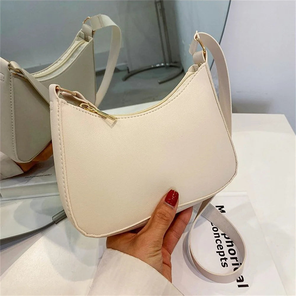 Retro Solid Color PU Leather Underarm Bag