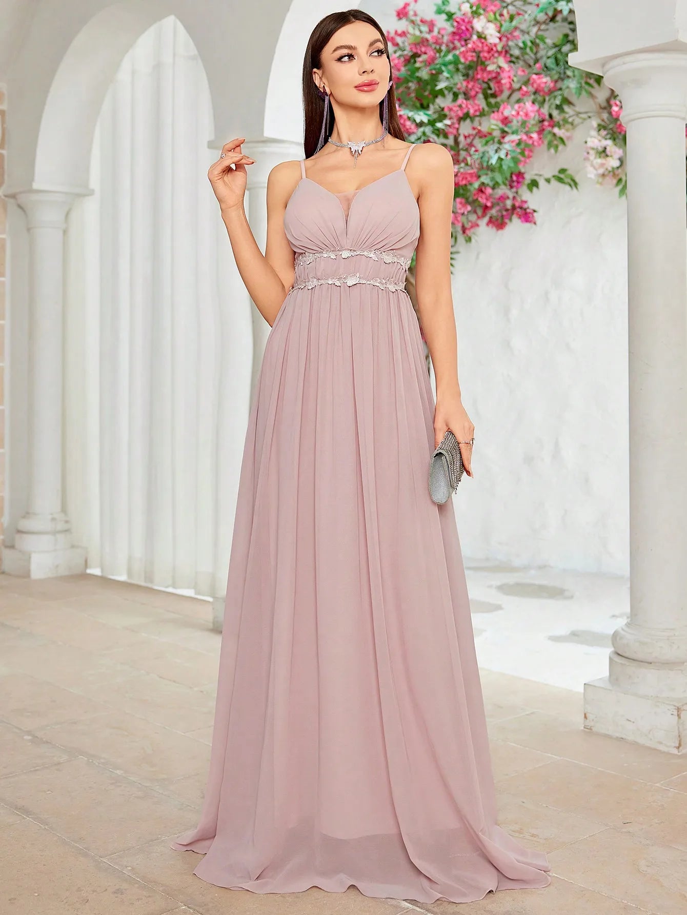 Hem lace chiffon evening gown
