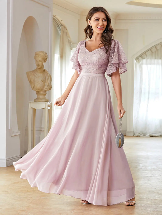 Half sleeve lace patchwork elegant dress