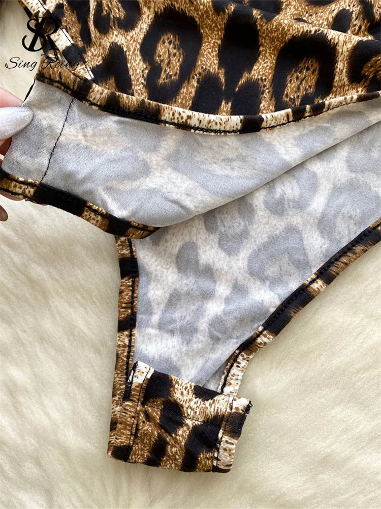 Turtleneck Long Sleeves Leopard Print Chic Design Bodysuits