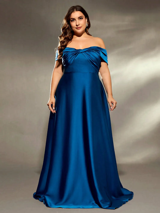 Plus size  Line neck irregular cross neck satin Evening gown