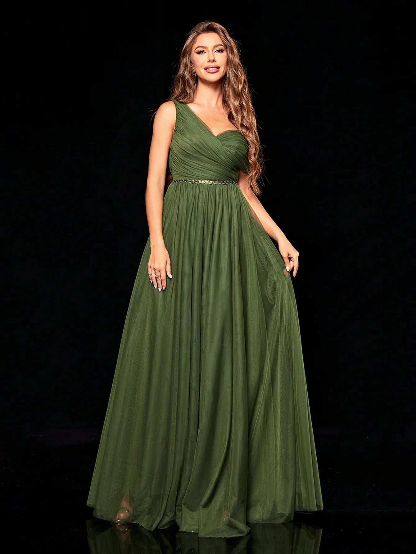 Sequin belt mesh Evening gown