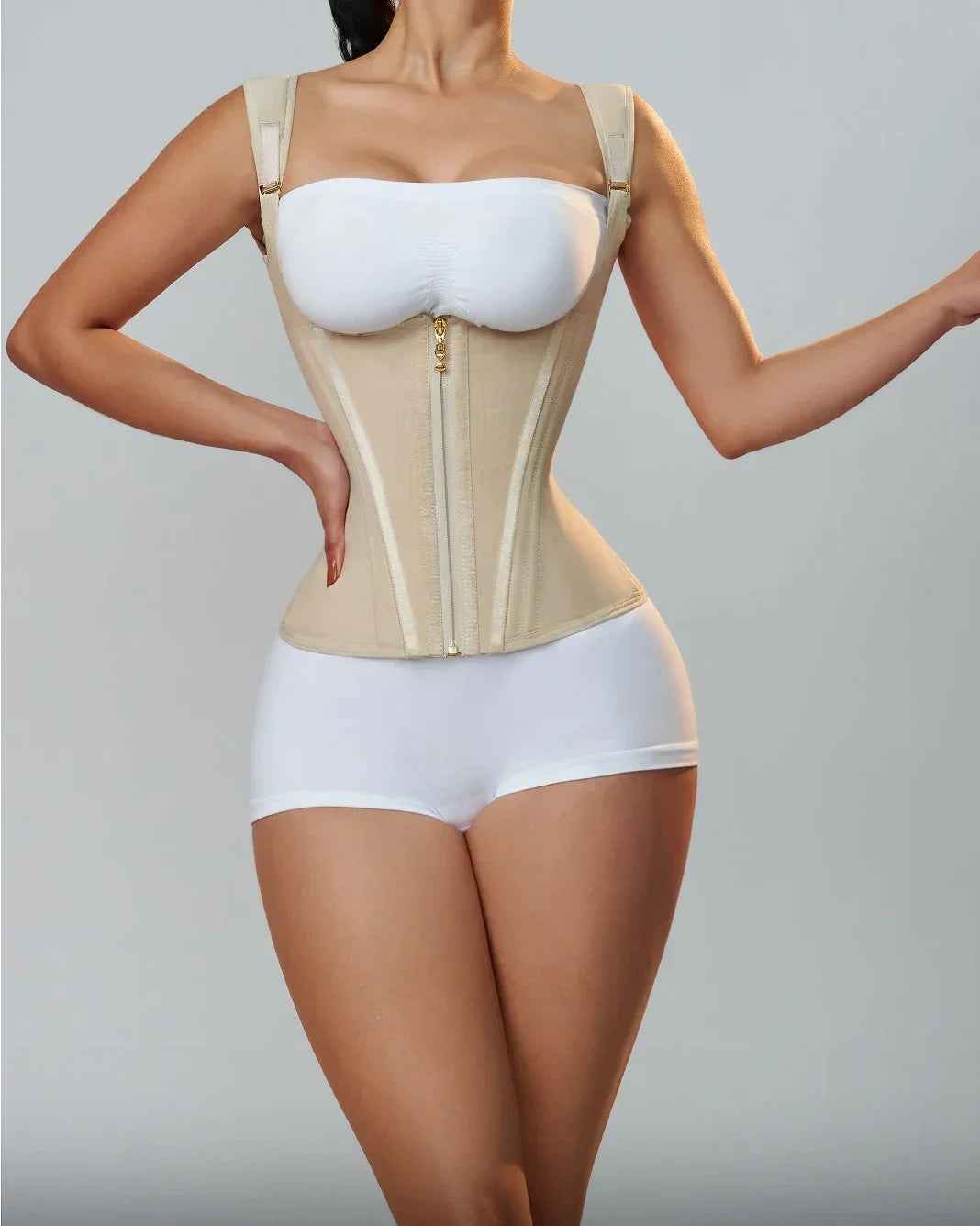 Double Compression Waist Trainer Corset Adjustable Zipper and Hook-eyes