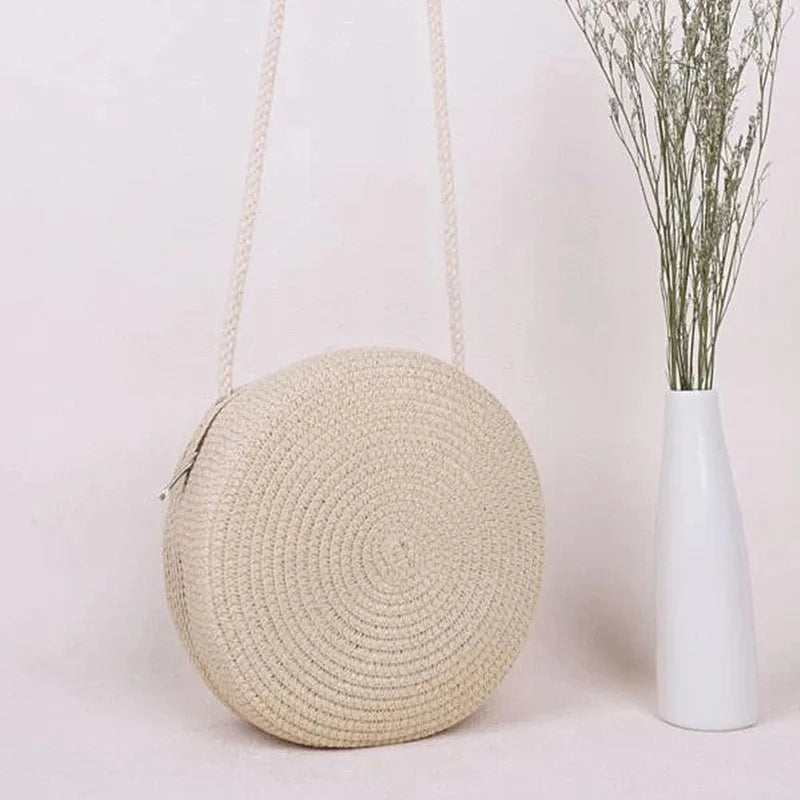 Minimalist Straw Bag Round Crossbody Purse