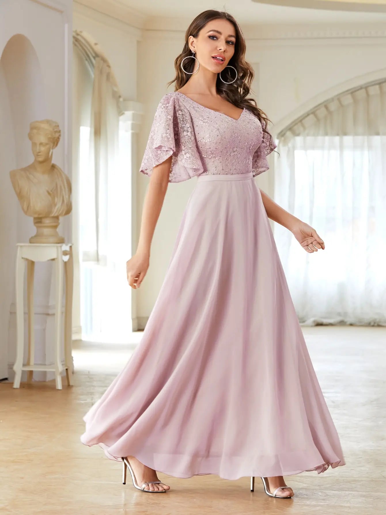 Half sleeve lace patchwork elegant dress