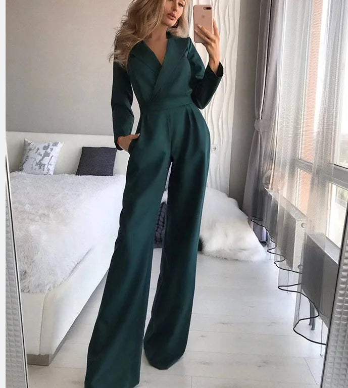 Long Sleeve Wide Leg Pants Elegant Romper Jumpsuits