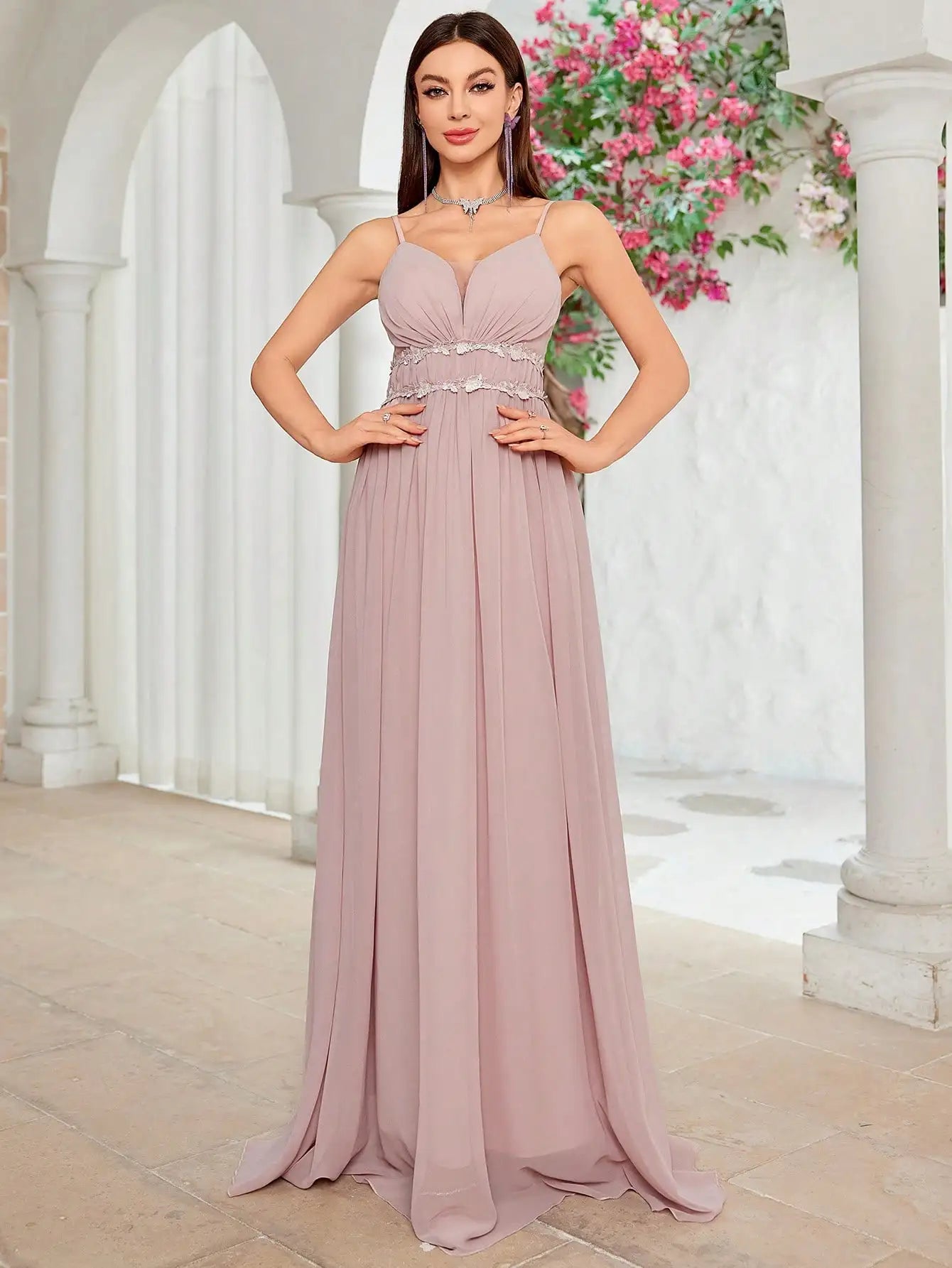Hem lace chiffon evening gown