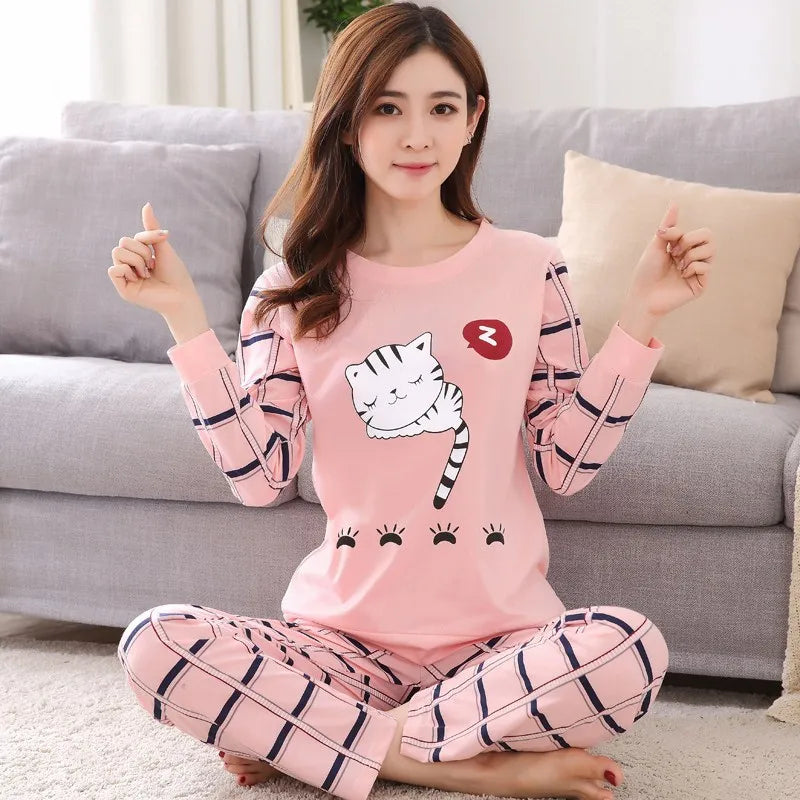 2 pieces Round Neck  Printed Pajamas Set