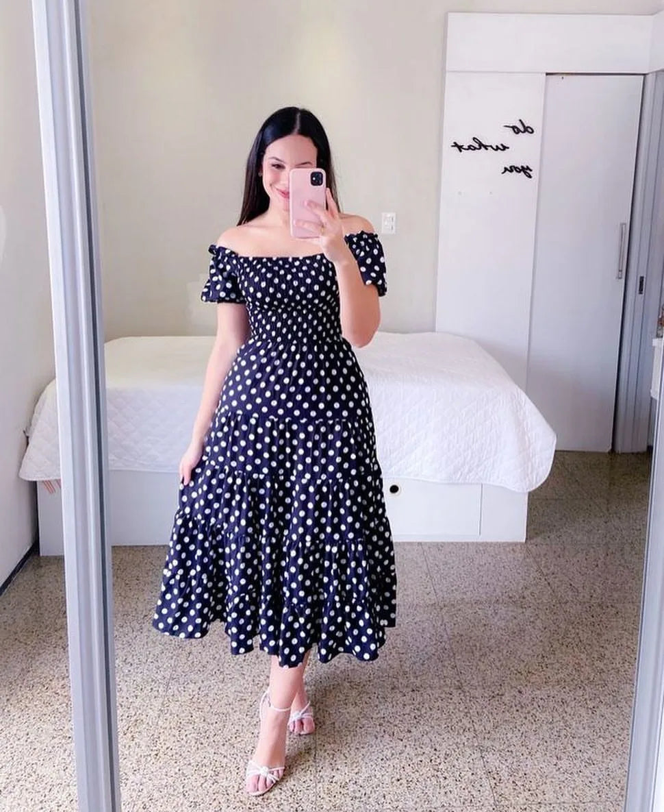 Off Shoulder Flower Print Midi Dress